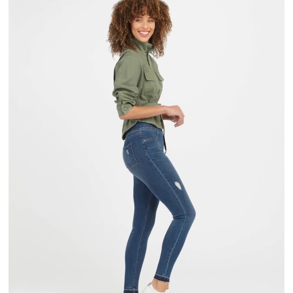 SPANX Women's Distressed Ankle Skinny Jeans Medium Wash Size L - EUC
